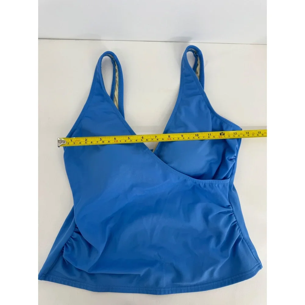 Lands' End Sz 10 Womens Blue Ruched Wrap Front Tankini Swimsuit Top V-Neck